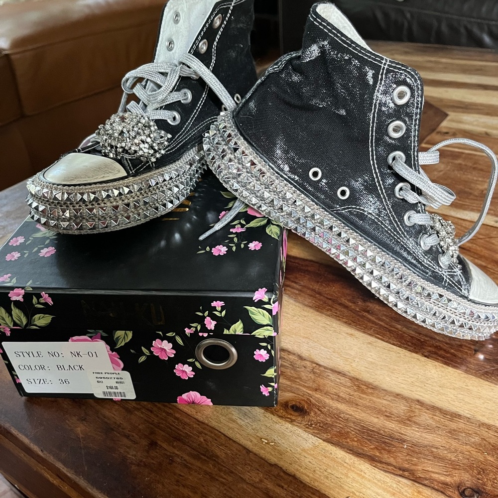 Free People Black and Silver Studded Sneakers